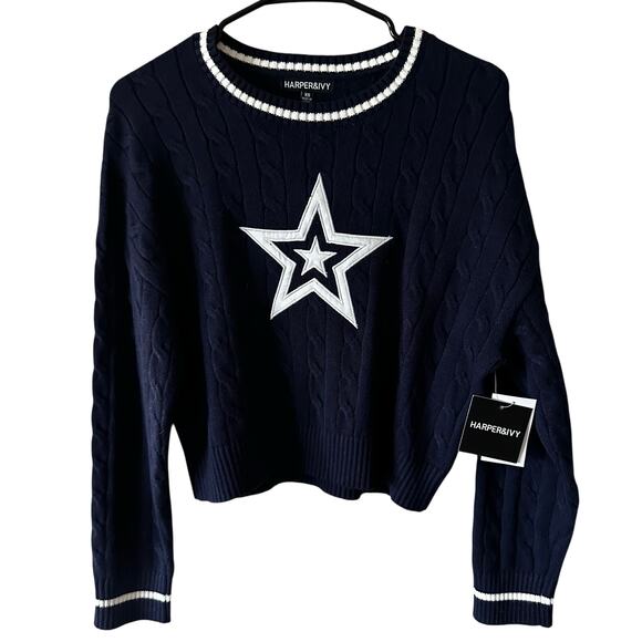 NEW Harper&Ivy Navy and Cream Star Sweater Junior's XS - Picture 1 of 3